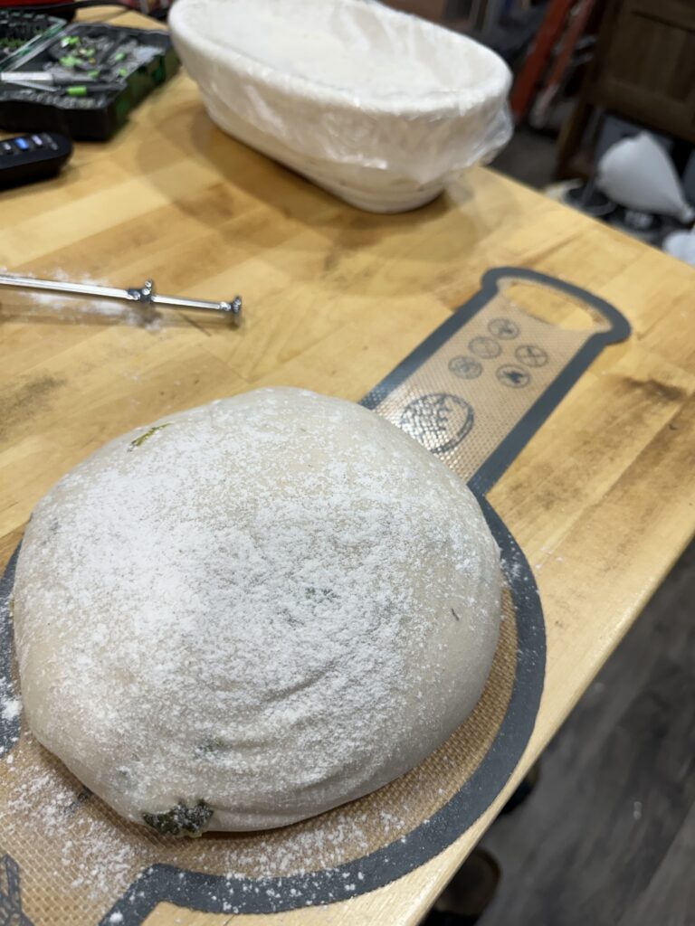 Dill pickle Cheddar sourdough ready for baking