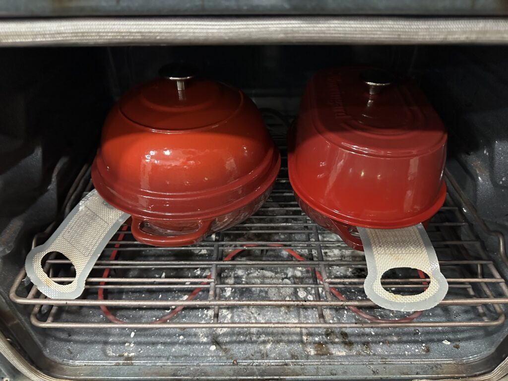 Keep the tops on the pans during the first 20-25 minutes of cooking