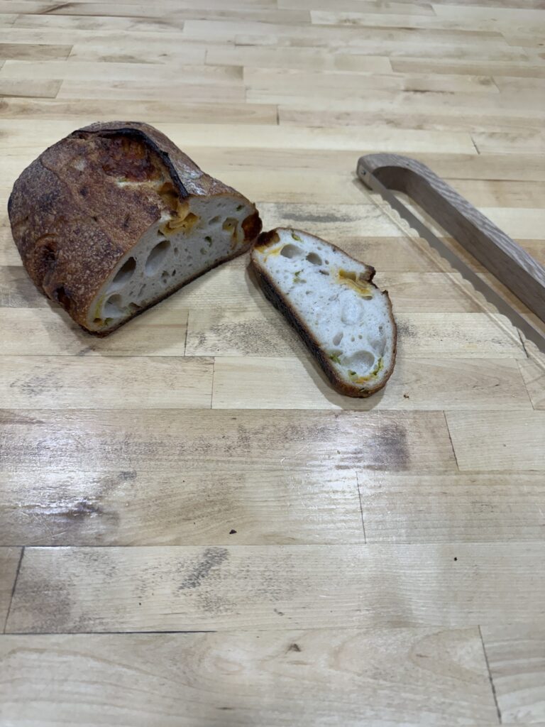 The perfect slice of dill pickle cheddar sourdough.